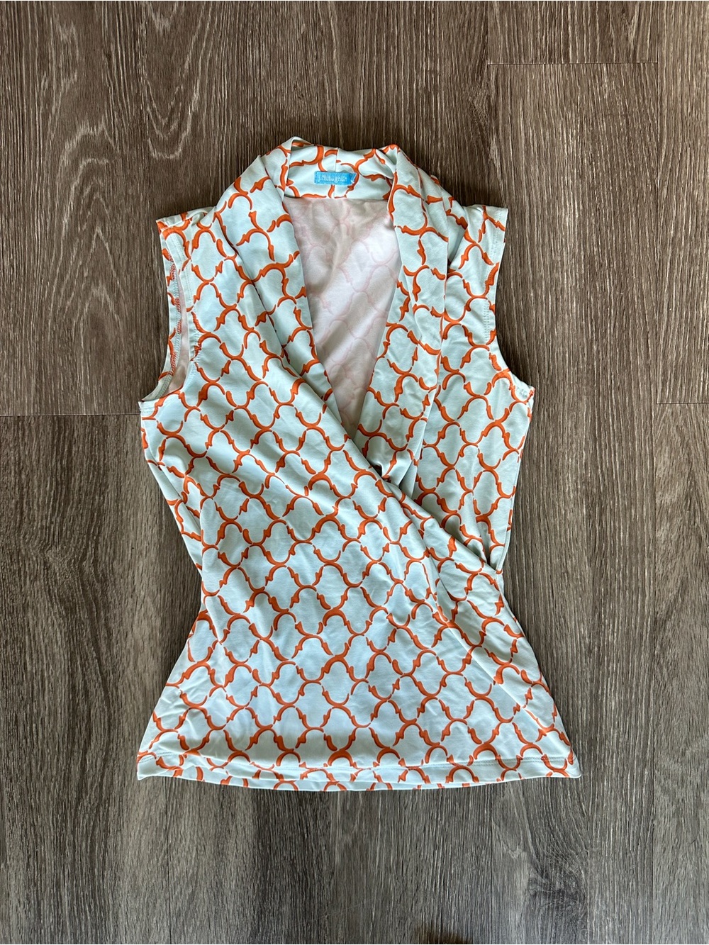 J. McLaughlin Sleeveless Wrap Top in Mint and Orange Trellis Print